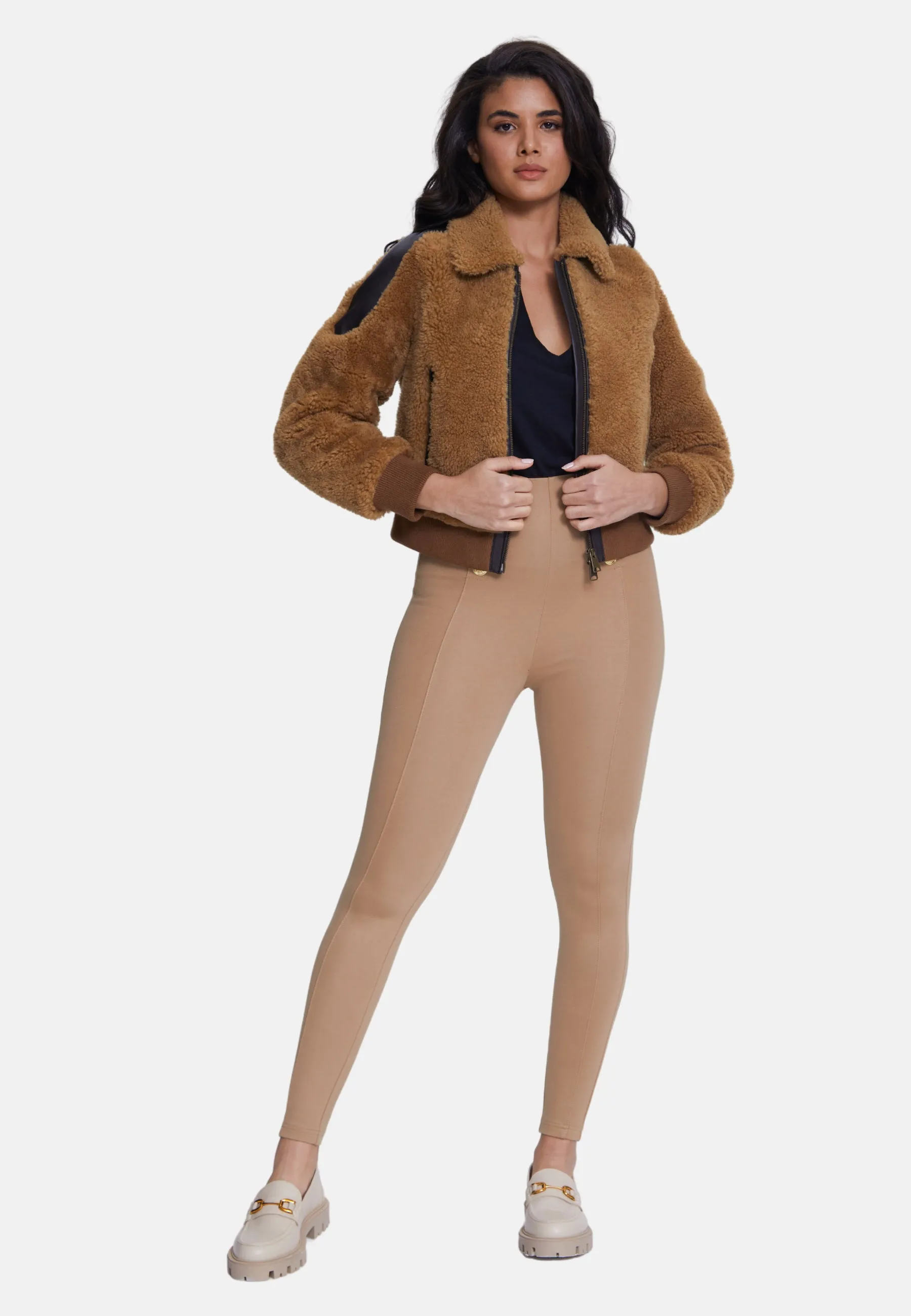 Women's Shearling Jacket,  Brown With Ginger Curly Wool