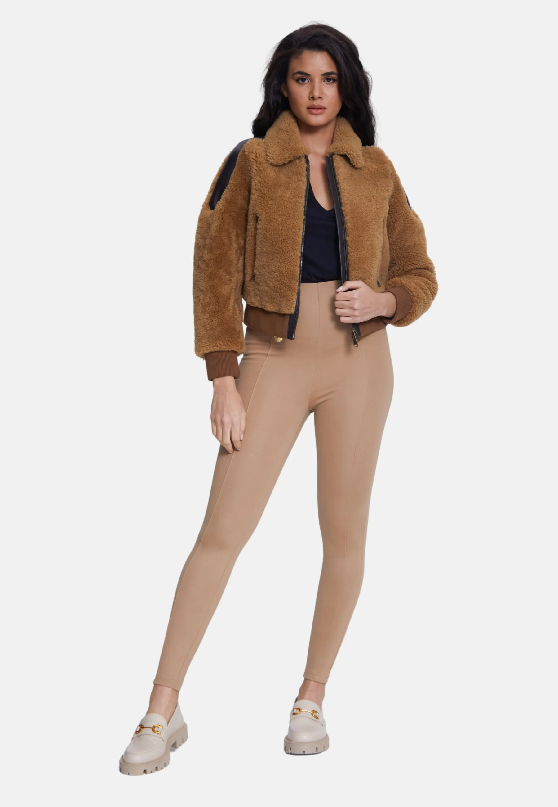 Women's Shearling Jacket,  Brown With Ginger Curly Wool