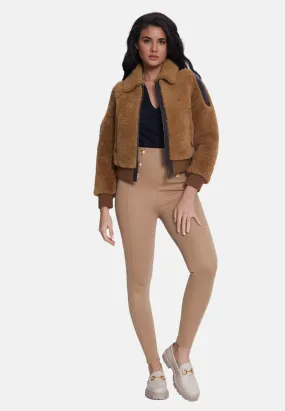 Women's Shearling Jacket,  Brown With Ginger Curly Wool