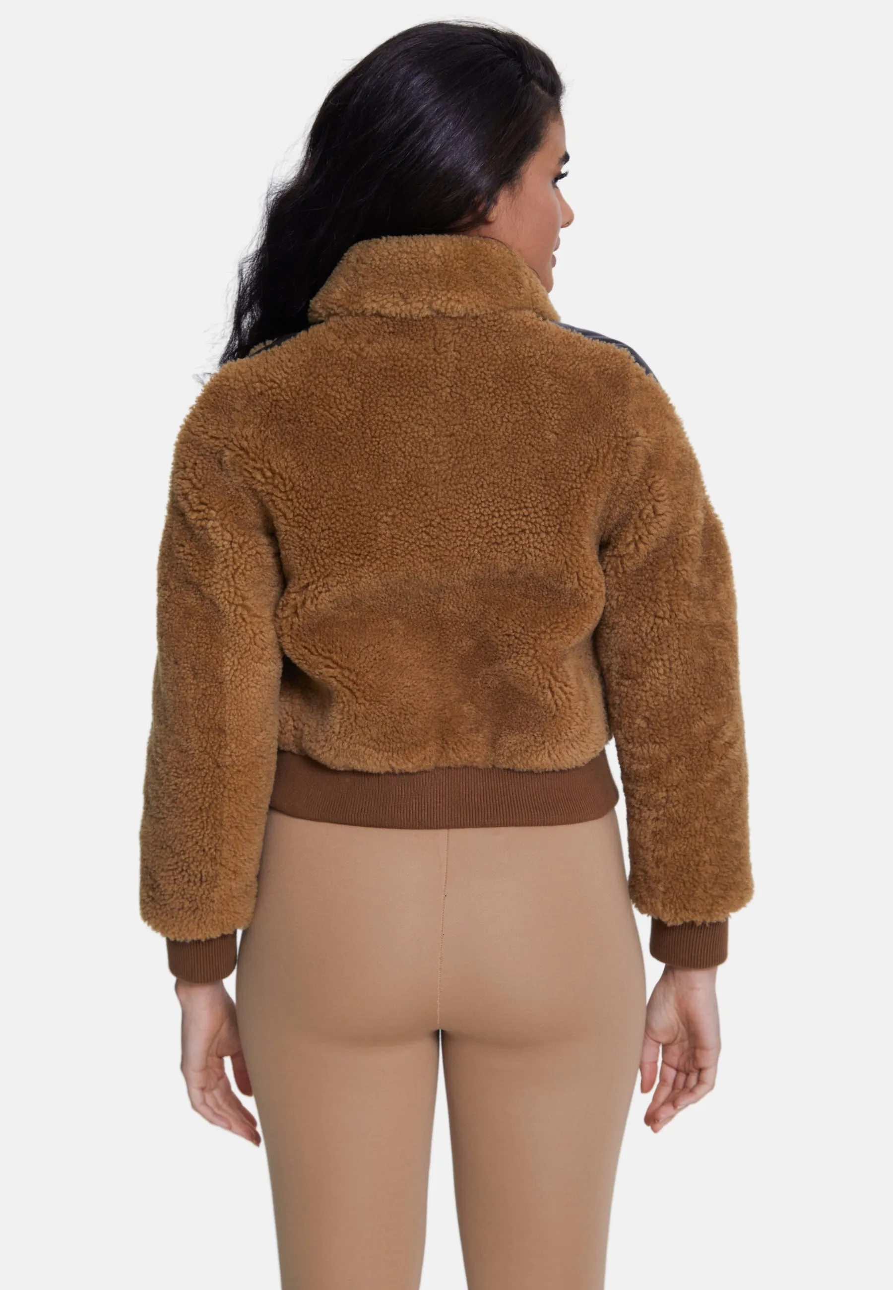 Women's Shearling Jacket,  Brown With Ginger Curly Wool